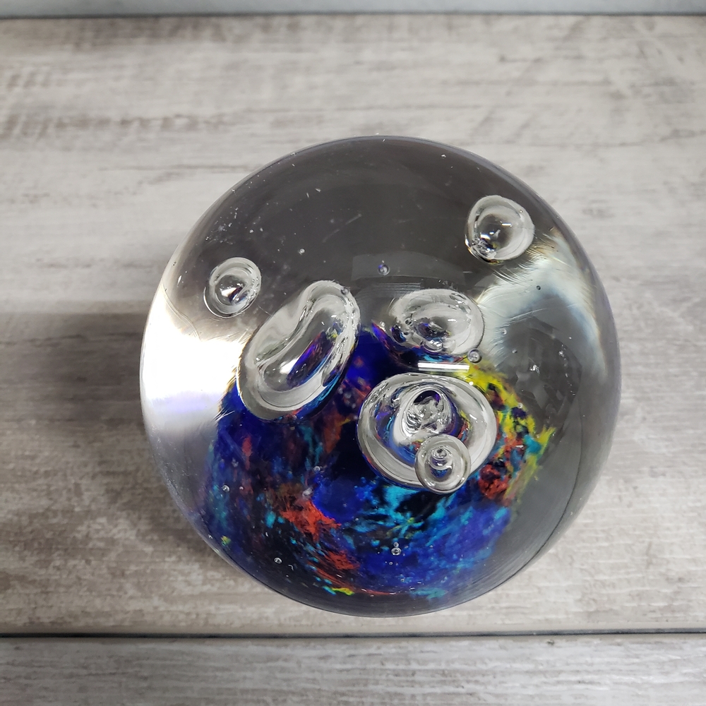 Handblown Colorful Glass Art Paperweight Bubble Design Desk Accessory Gift Idea